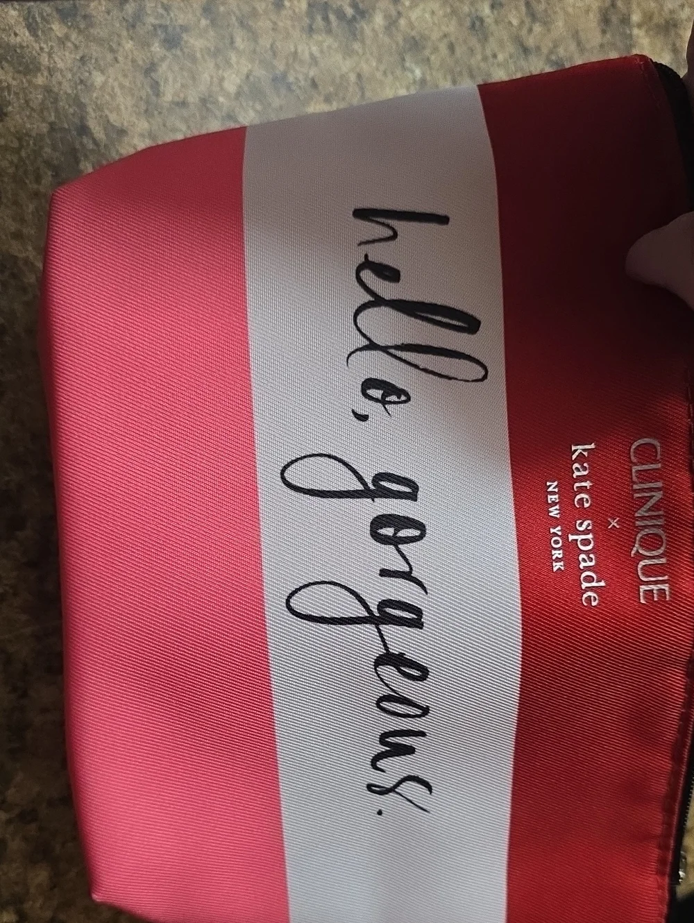Clinique kate spade Red White Pink Striped 'hello, gorgeous.' Cosmetic Pouch